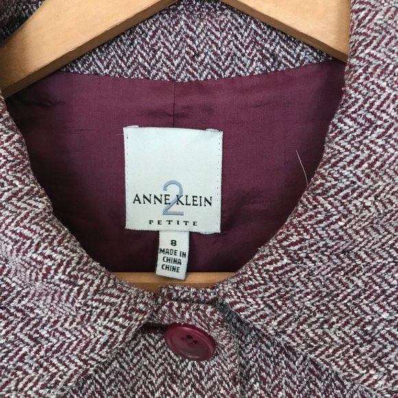 Anne Klein 2 Maroon/Gray Herringbone Blazer - Picture 3 of 4
